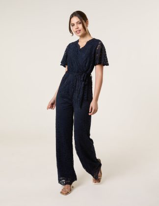 Lace Wrap Over Jumpsuit - 16 / NAVY