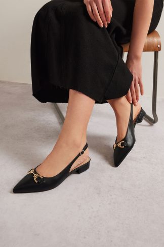 Lts Black Metal Buckle Slingback Flats In Standard Fit Standard > 13 Lts | Tall Women's Flats