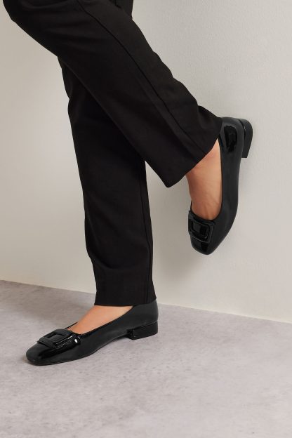 Lts Black Patent Square Toe Flats In Standard Fit Standard > 13 Lts | Tall Women's Flats