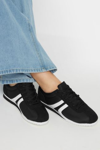 Lts Black Runner Contrast Stripe Trainers In Standard Fit Standard > 13 Lts | Tall Women's Lace Up Trainers