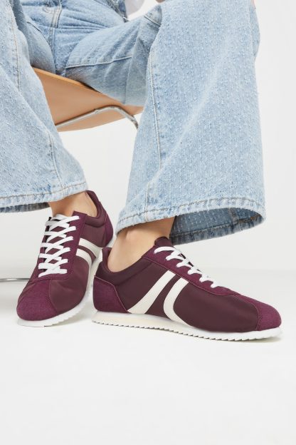 Lts Burgundy Red Runner Contrast Stripe Trainers In Standard Fit Standard > 13 Lts | Tall Women's Lace Up Trainers