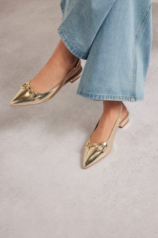 Lts Gold Metal Buckle Slingback Flats In Standard Fit Standard > 13 Lts | Tall Women's Flats
