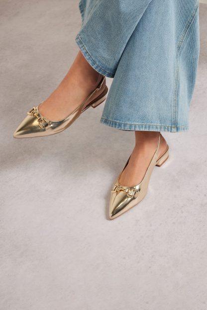 Lts Gold Metal Buckle Slingback Flats In Standard Fit Standard > 13 Lts | Tall Women's Flats