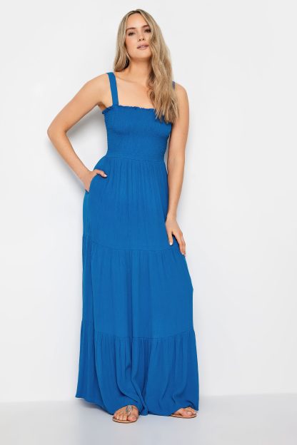 Lts Tall Cobalt Blue Shirred Tiered Maxi Dress 24 Lts | Tall Women's Maxi Dresses