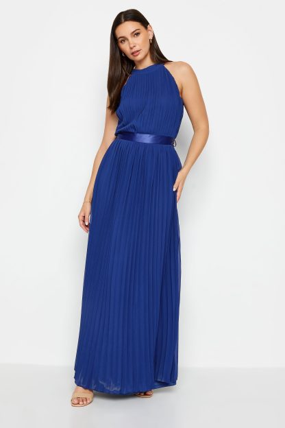 Lts Tall Dark Blue Halterneck Pleated Maxi Dress 24 Lts | Tall Women's Maxi Dresses