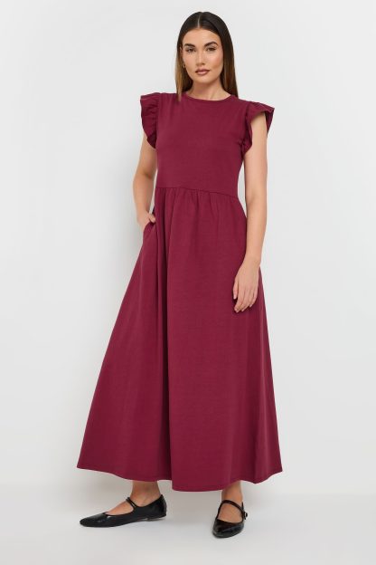 Lts Tall Dark Red Frill Sleeve Maxi Dress 22-24 Lts | Tall Women's Maxi Dresses