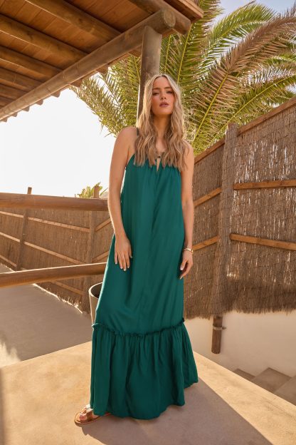 Lts Tall Green Ruched Neck Maxi Dress 24 Lts | Tall Women's Maxi Dresses