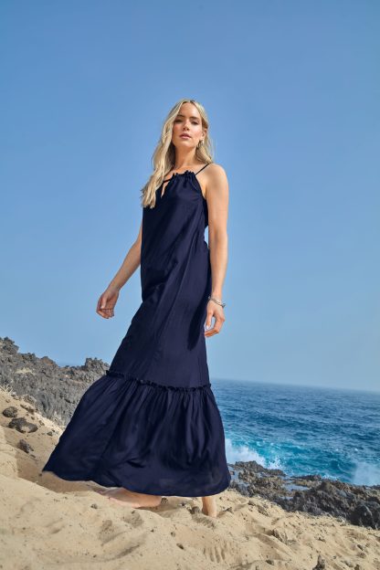 Lts Tall Navy Blue Ruched Neck Maxi Dress 24 Lts | Tall Women's Maxi Dresses