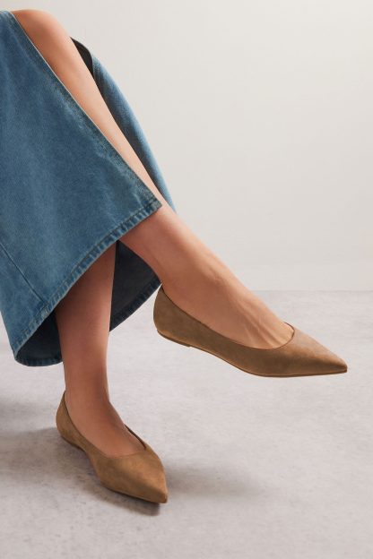 Lts Tan Brown Faux Suede Pointed Flats In Standard Fit Standard > 13 Lts | Tall Women's Flats