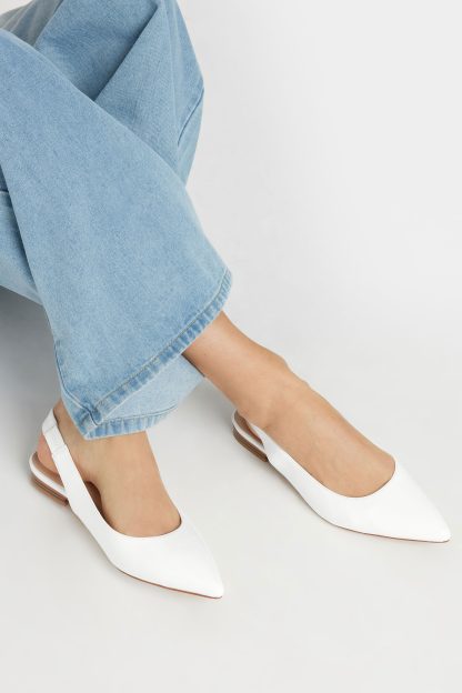 Lts White Patent Slingback Flat Shoes In Standard Fit Standard > 13 Lts | Tall Women's Flats