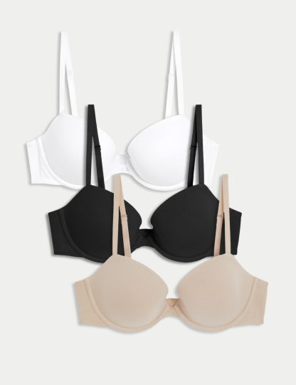 M&S Collection Women's 3pk Cotton Rich Wired Balcony Bras A-E - 42D - Opaline Mix, Opaline Mix