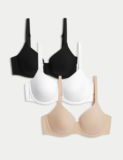 M&S Collection Women's 3pk Wired Full Cup T-Shirt Bras A-E - 34D - Opaline Mix, Opaline Mix,Green Mix