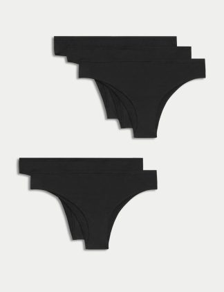 M&S Collection Women's 5pk No VPL Cotton Modal Brazilian Knickers - 10 - Black, Black,Rose Quartz