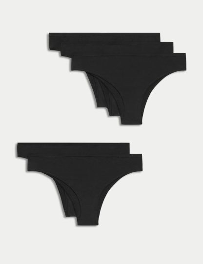 M&S Collection Women's 5pk No VPL Cotton Modal Brazilian Knickers - 10 - Black, Black,Rose Quartz