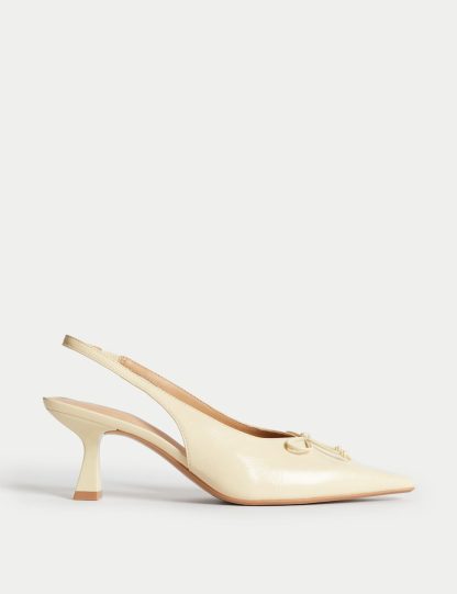 M&S Collection Women's Bow Slip On Kitten Heel Slingback Shoes - 6 - Yellow, White,Yellow
