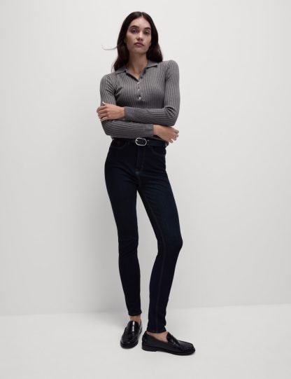 M&S Collection Women's Magic Shaping High Waisted Skinny Jeans - 12SHT - Indigo Mix, Indigo Mix,Black,Medium Indigo