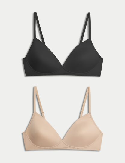 M&S Neutrals Collection Women's 2 Pack Non Wired First Bras AA-D - 32A - Black/Opaline, Black/Opaline,Opaline Mix,White/White