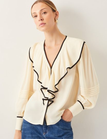 Monsoon Women's V-Neck Ruffle Blouse - 8 - Ivory, Ivory