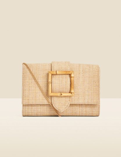 Sosandar Women's Straw Buckle Detail Chain Strap Clutch Bag - Tan, Tan