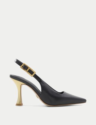 Ted Baker Women's Leather Kitten Heel Pointed Slingback Shoes - 4 - Black, Black