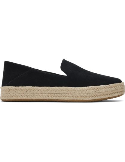 Toms Women's Leather Flat Espadrilles - 7.5 - Black, Black