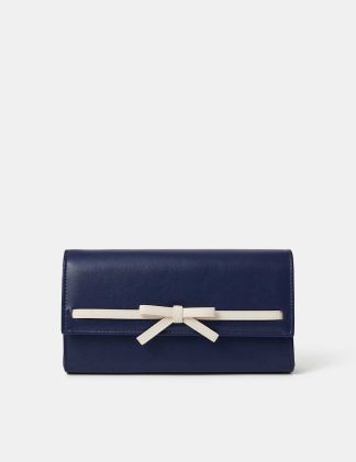Accessorize Women's Faux Leather Bow Chain Strap Clutch Bag - Navy, Navy