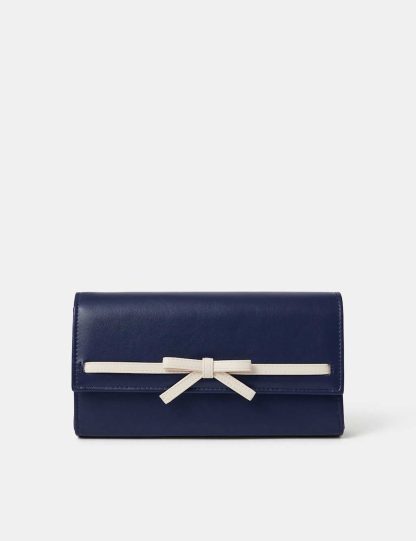Accessorize Women's Faux Leather Bow Chain Strap Clutch Bag - Navy, Navy