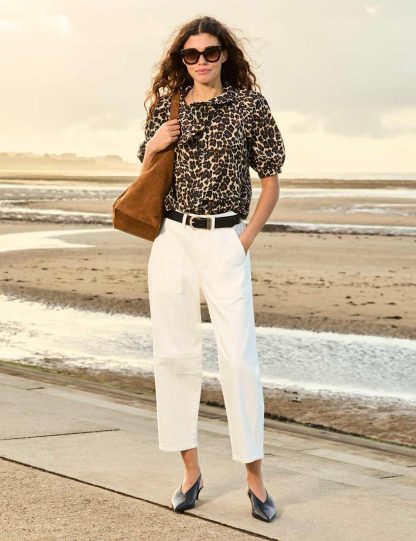 Baukjen Women's Boyfriend High Waisted Barrel Cropped Jeans - 16 - Soft White, Soft White