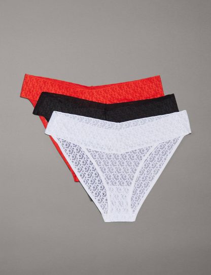 Calvin Klein Women's 3pk Logo Lace Bikini Knickers - M - Black Mix, Black Mix