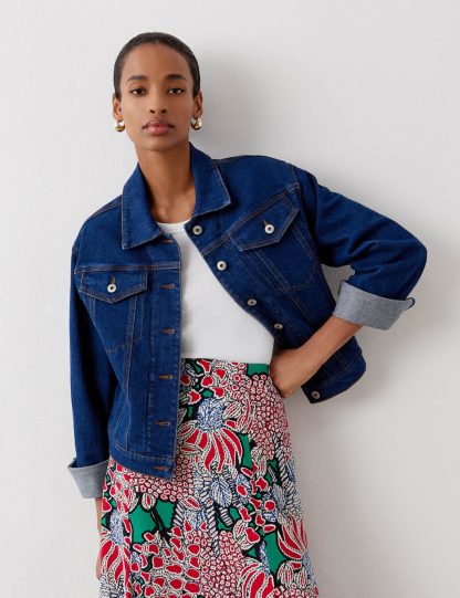 Finery London Women's Denim Jacket - 16 - Blue Denim, Blue Denim,Black