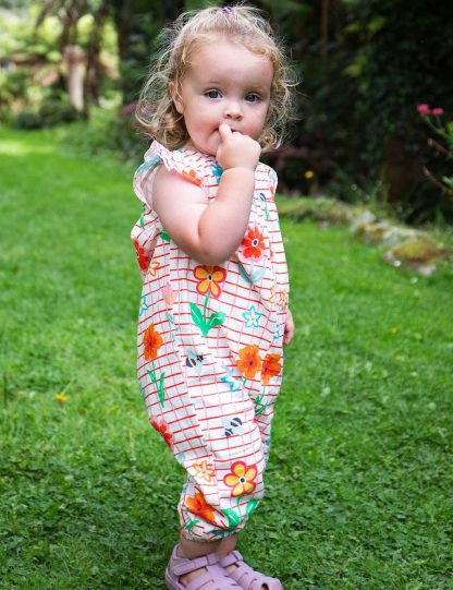 Frugi Girls Pure Cotton Floral Playsuit (0-24 Mths) - 9-12M - Blue Mix, Blue Mix