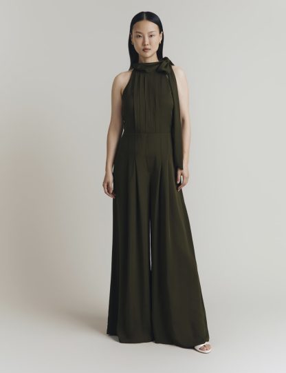 Ghost Women's Crepe Tie Neck Sleeveless Jumpsuit - XL - Dark Green, Dark Green