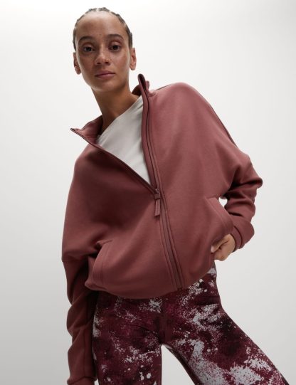 Goodmove Women's Funnel Neck Relaxed Zip Up Bomber Jacket - 12 - Dark Taupe, Dark Taupe