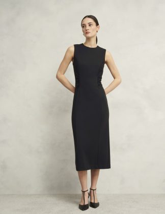 Hobbs Women's Hazel Ponte Round Neck Midi Bodycon Dress - 14REG - Black, Black