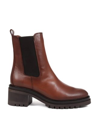 Jones Bootmaker Women's Leather Chelsea Block Heel Ankle Boots - 5 - Brown, Brown,Black