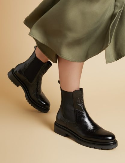 Jones Bootmaker Women's Patent Leather Chelsea Ankle Boots - 3 - Black, Black