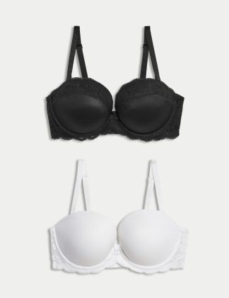 M&S Collection Women's 2 Pack Wired Multiway Push Up Bras A-E - 34B - Black Mix, Black Mix