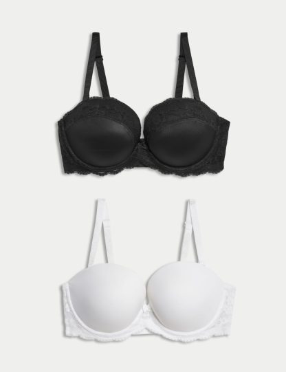 M&S Collection Women's 2 Pack Wired Multiway Push Up Bras A-E - 34B - Black Mix, Black Mix