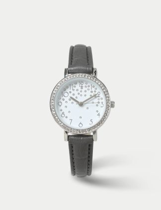 M&S Collection Women's Grey Rhinestone Face Watch, Grey