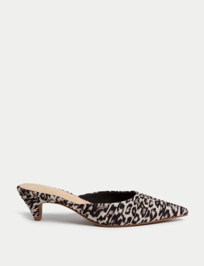 M&S Collection Women's Leopard Print Slip On Kitten Heel Mules - 4 - Brown Mix, Brown Mix