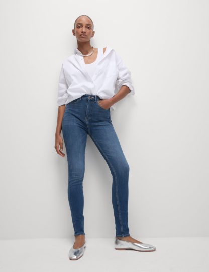 M&S Collection Women's Magic Shaping High Waisted Skinny Jeans - 22REG - Medium Indigo, Medium Indigo,Indigo Mix,Black