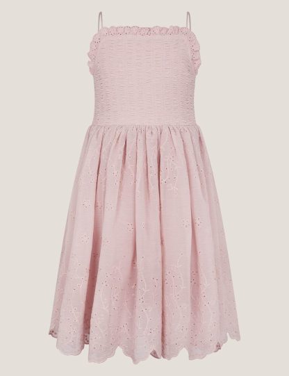 Monsoon Girls Broderie Dress (2-15 Yrs) - 2y - Pink, Pink