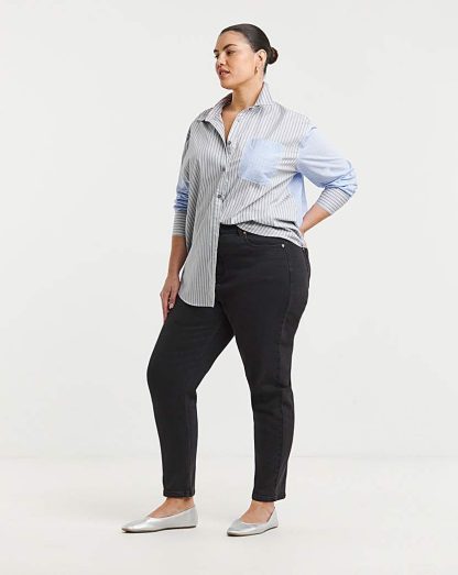 Simply Be Loose Mom Jeans- Washed Black