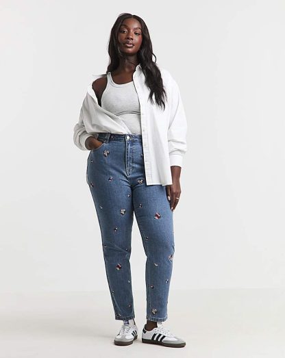 Simply Be Slim Mom Jeans- Embroidered