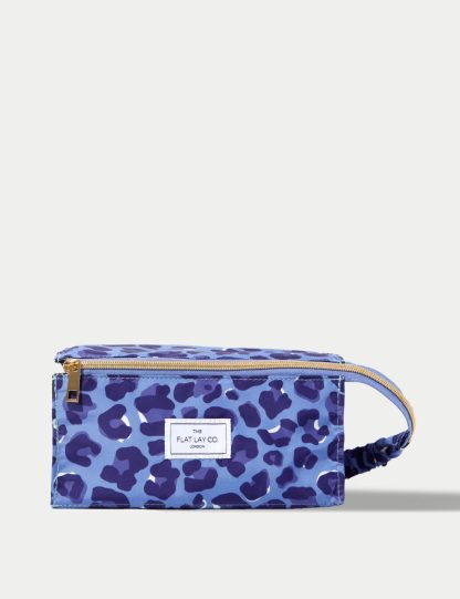 The Flat Lay Co. Women's Open Flat Box Makeup Bag in Blue Leopard