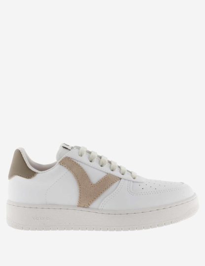 Victoria Women's Madrid Leather Lace Up Trainers - 5 - White Mix, White/Black,White Mix