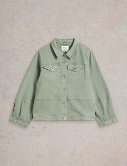 White Stuff Women's Pure Cotton Denim Jacket - 12REG - Green, Natural,Green