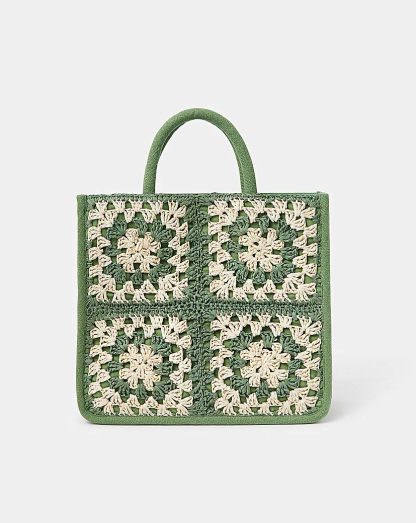 Accessorize Crochet Raffia Handbag Green - Accessorize - Size: ONE SIZE
