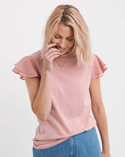 Chiffon Double Frill Top Blush - JD Williams - Size: 12