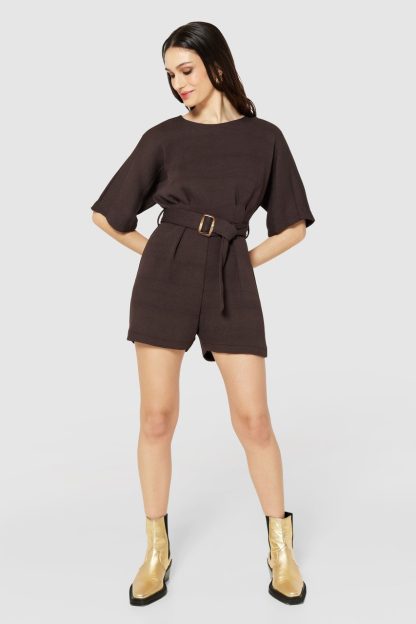 Closet London Brown Kimono Playsuit Size:10